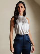 [Vaalean Harmaa] SilkSilky-FI Sleeveless Halterneck Naisten T-paita 001