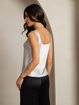 [Hopea] SilkSilky-FI 19Momme Hihaton Syvä Pyöreä Pääntie Camisole Top 002