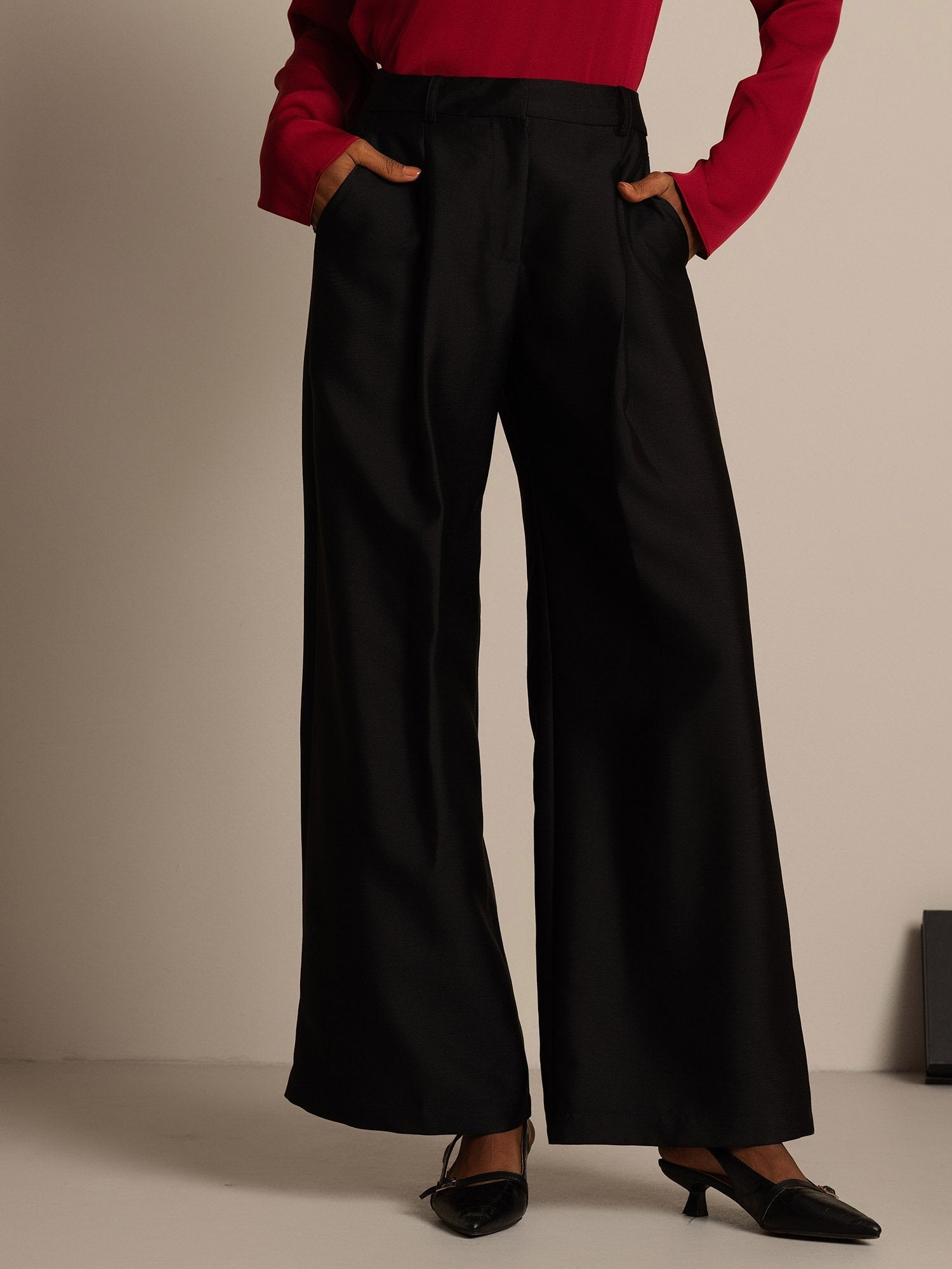 [Musta] SilkSilky-FI 32Momme Silk-Wool Blend Womens Pants 003,