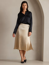 [Musta] SilkSilky-FI Long Sleeve Lapel Collar Naisten paita 003