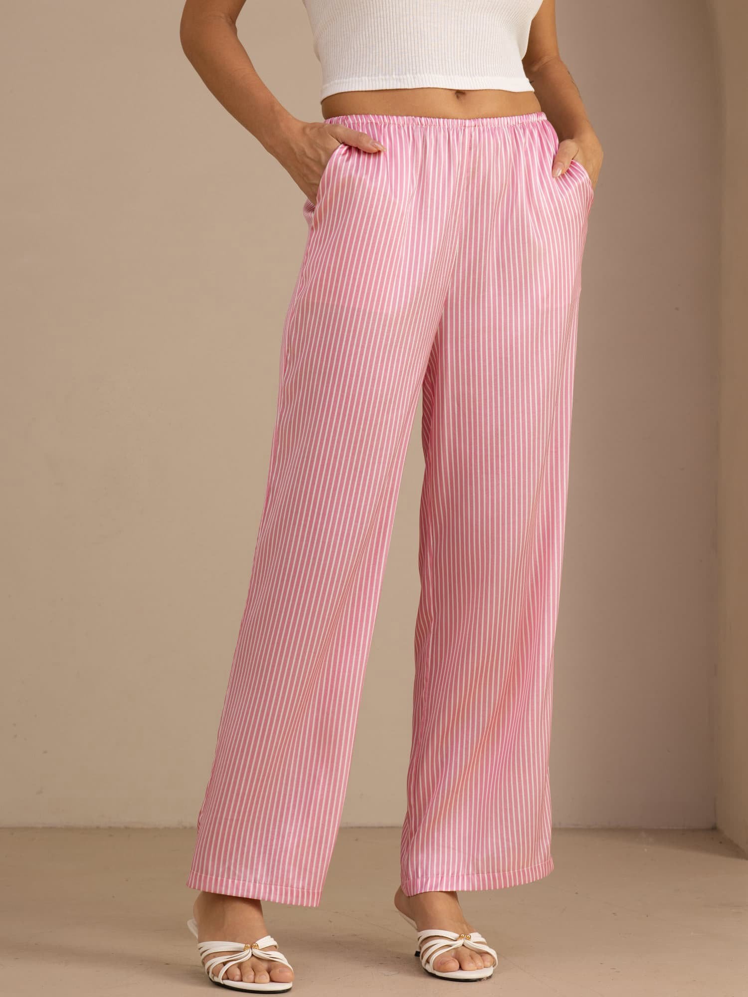 [Vaaleanpunainen Liituraita] SilkSilky-FI Womens Pants 001