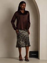 [Tumma Suklaa] SilkSilky-FI Long Sleeve Lapel Collar Naisten paita 007
