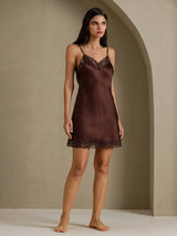 [Ruskea] SilkSilky-FI Spaghetti Strap V Neck Yöpaita 007