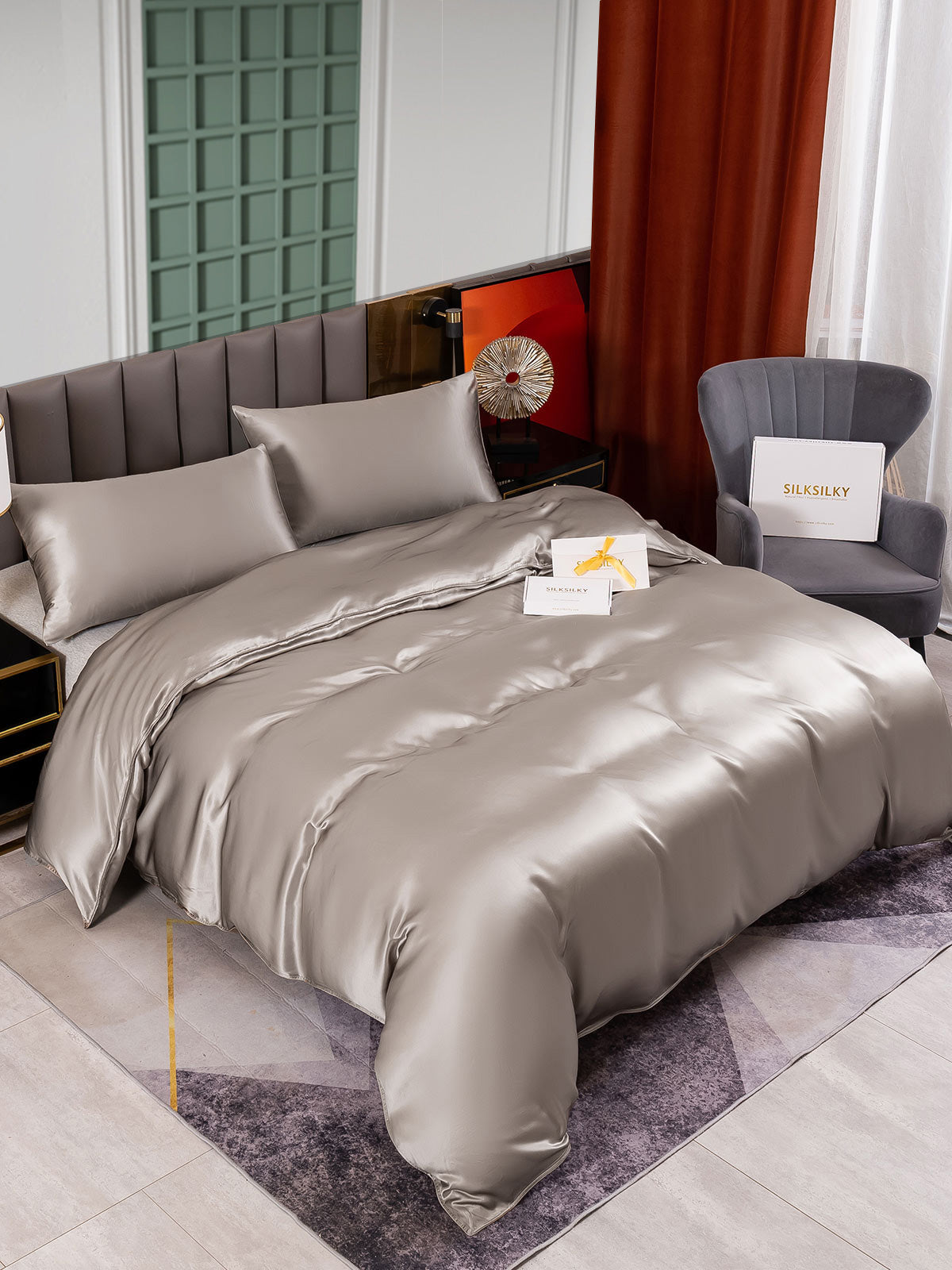 [Harmaa] SilkSilky-FI 25Momme Bedding Set 001