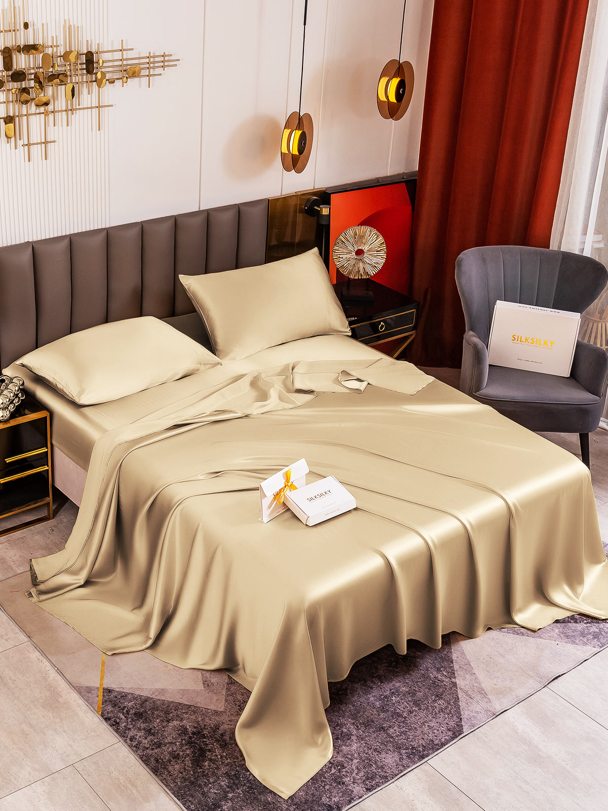 [Beige] SilkSilky-FI 19Momme Bedding Set 001