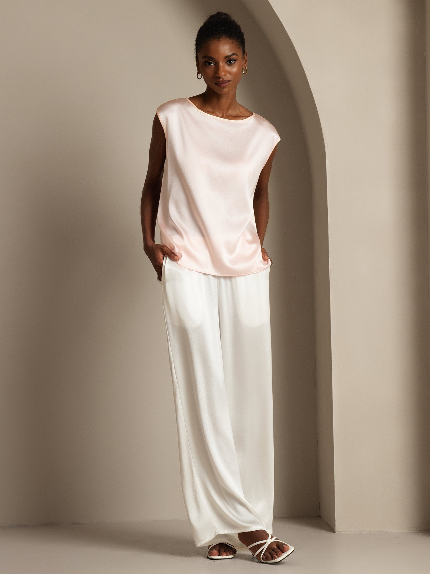 [Pinkki] SilkSilky-FI 19Momme Womens T-Shirt 006,