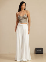 [Khaki] SilkSilky-FI Spaghetti Strap V Neck Camisole Top 009