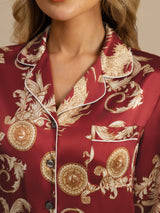 [Viininpunainen Lohikäärme] SilkSilky-FI Long Sleeve Notkokaulus Naisten Pyjamat 004
