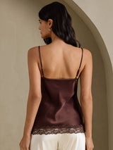 [Ruskea] SilkSilky-FI Spaghetti Strap V Neck Camisole Top 002