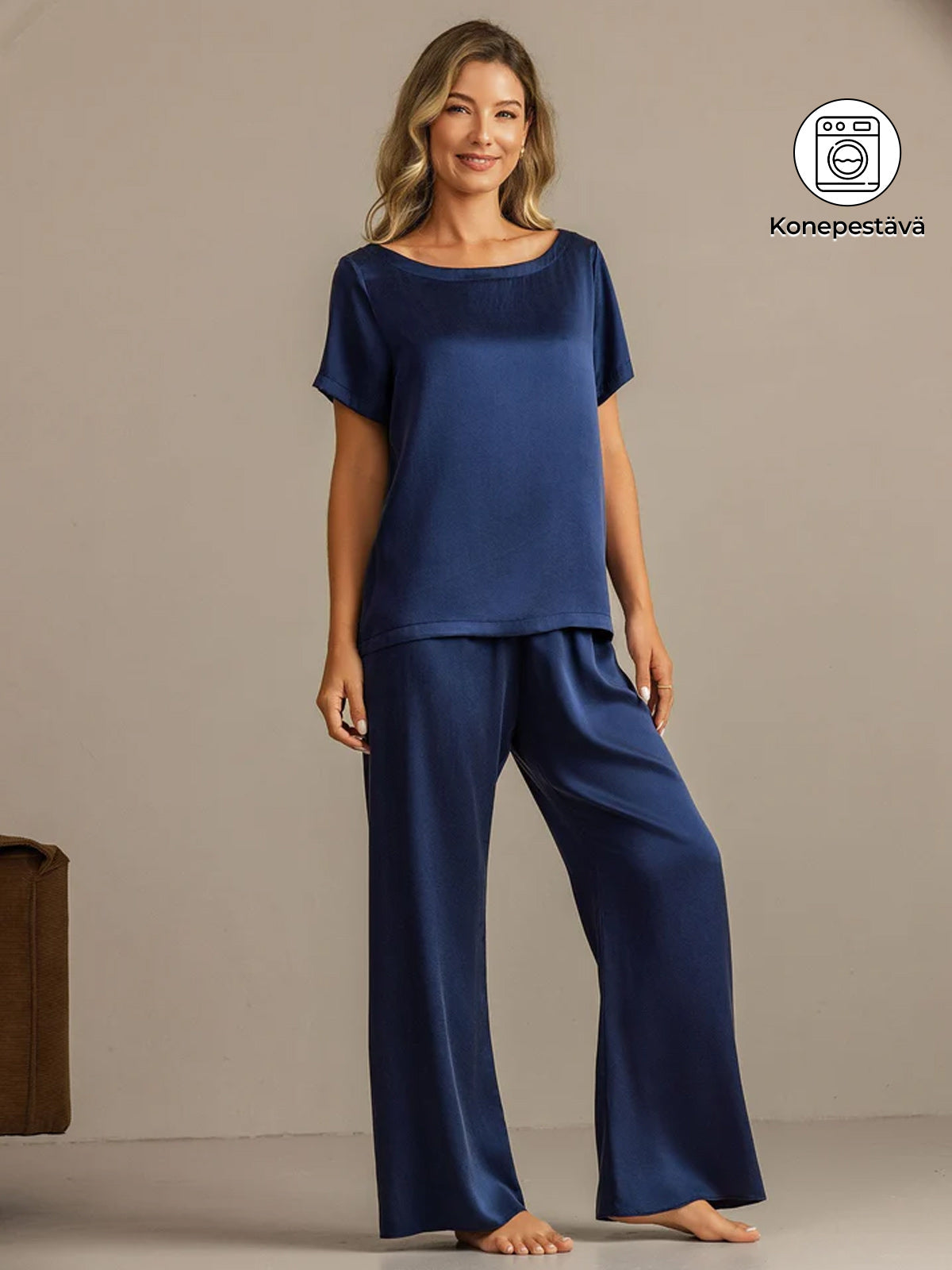 [Tummansininen] SilkSilky-FI 19Momme Womens Pajamas 001