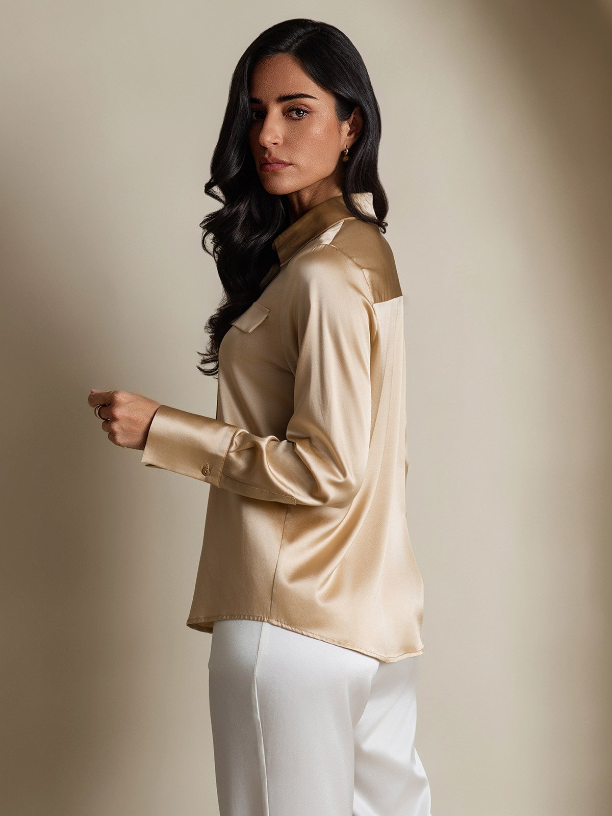 SilkSilky-FI 19Momme Womens Shirt Samppanja 002