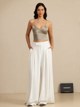 [Khaki] SilkSilky-FI Spaghetti Strap V Neck Camisole Top 008
