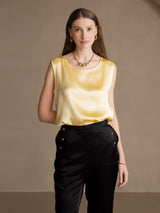 [Vaaleankeltainen] SilkSilky-FI Sleeveless Round Neck Camisole Top 004