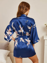 [Tummansininen] SilkSilky-FI 3/4 Sleeve Naisten Aamutakki 002