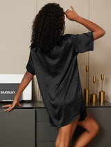 [Musta] SilkSilky-FI Short Sleeve Round Neck Naisten Pyjamat 006
