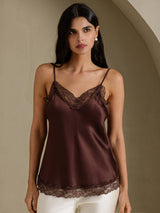 [Ruskea] SilkSilky-FI Spaghetti Strap V Neck Camisole Top 006
