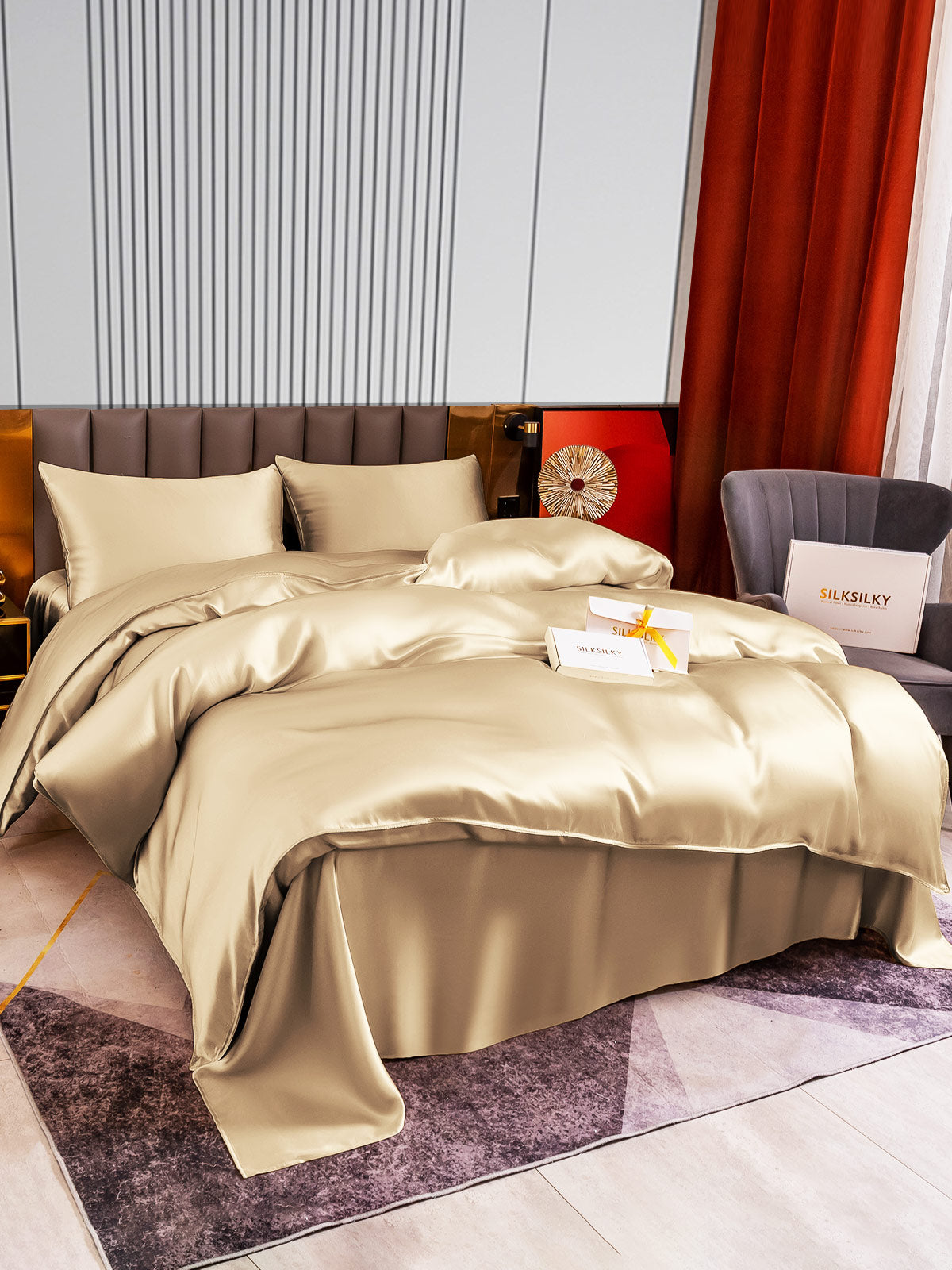 [Beige] SilkSilky-FI 22Momme Bedding Set 005
