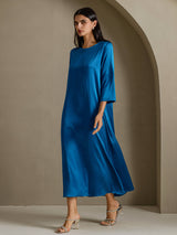 [Sinivihreä] SilkSilky-FI 3/4 Sleeve Round Neck Mekko 006