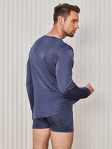 [Tummansininen] SilkSilky-FI Long Sleeve Round Neck Miesten T-paita 002
