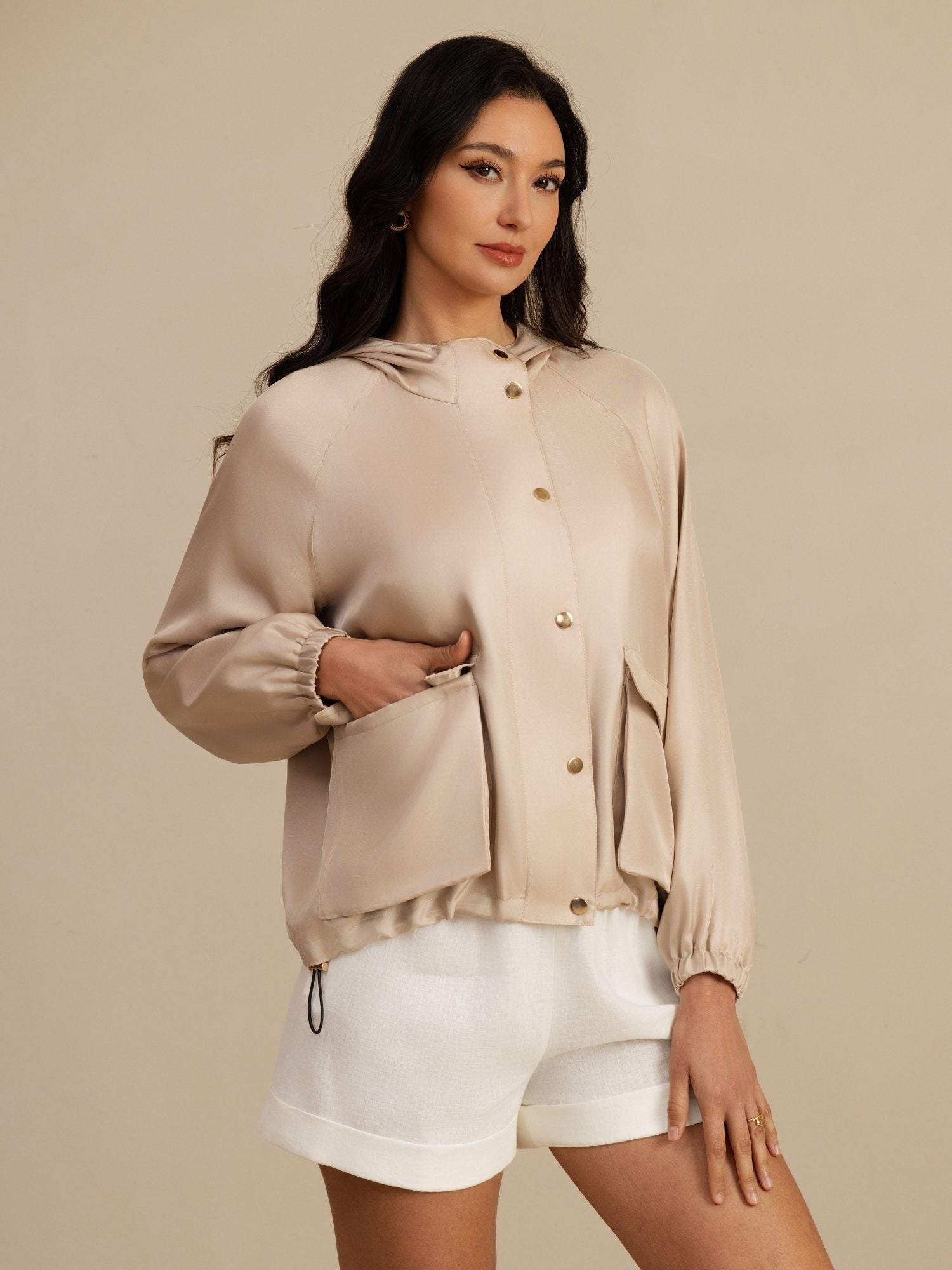 [Tan] SilkSilky-FI Pitkähihainen Korkea Kaulus Naisten Päällysvaatteet 005