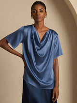 [Aito Petrooli] SilkSilky-FI Short Sleeve Cowl Neck Naisten Puserot 005