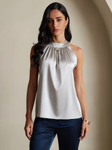 [Vaalean Harmaa] SilkSilky-FI Sleeveless Halterneck Naisten T-paita 003