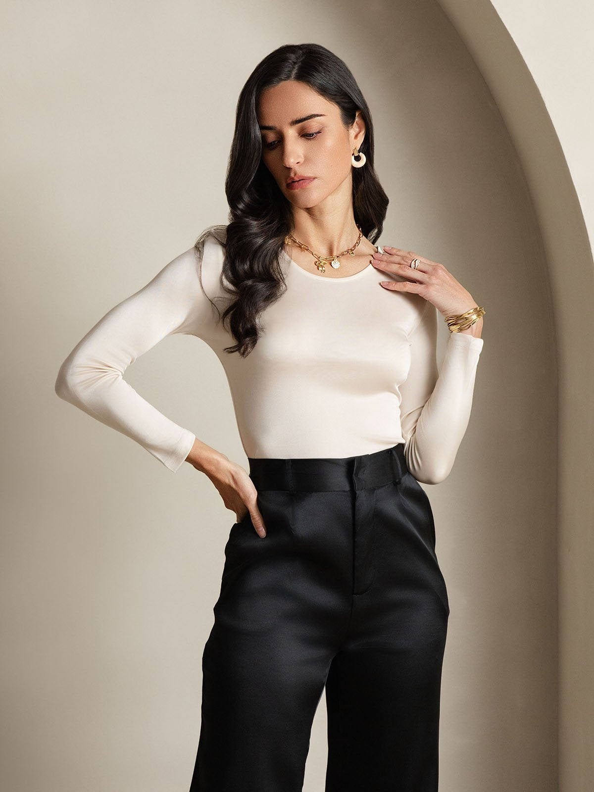 [Beige] SilkSilky-FI Womens T-Shirt 003,