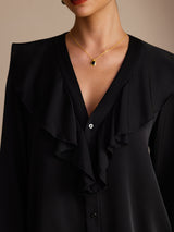[Musta] SilkSilky-FI Long Sleeve Deep V Neck Naisten Puserot 005