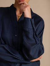 [Tummansininen] SilkSilky-FI Long Sleeve Blouse 005