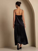 [Musta] SilkSilky-FI Spaghetti Strap Cowl Neck Women's Outfit Sets 002