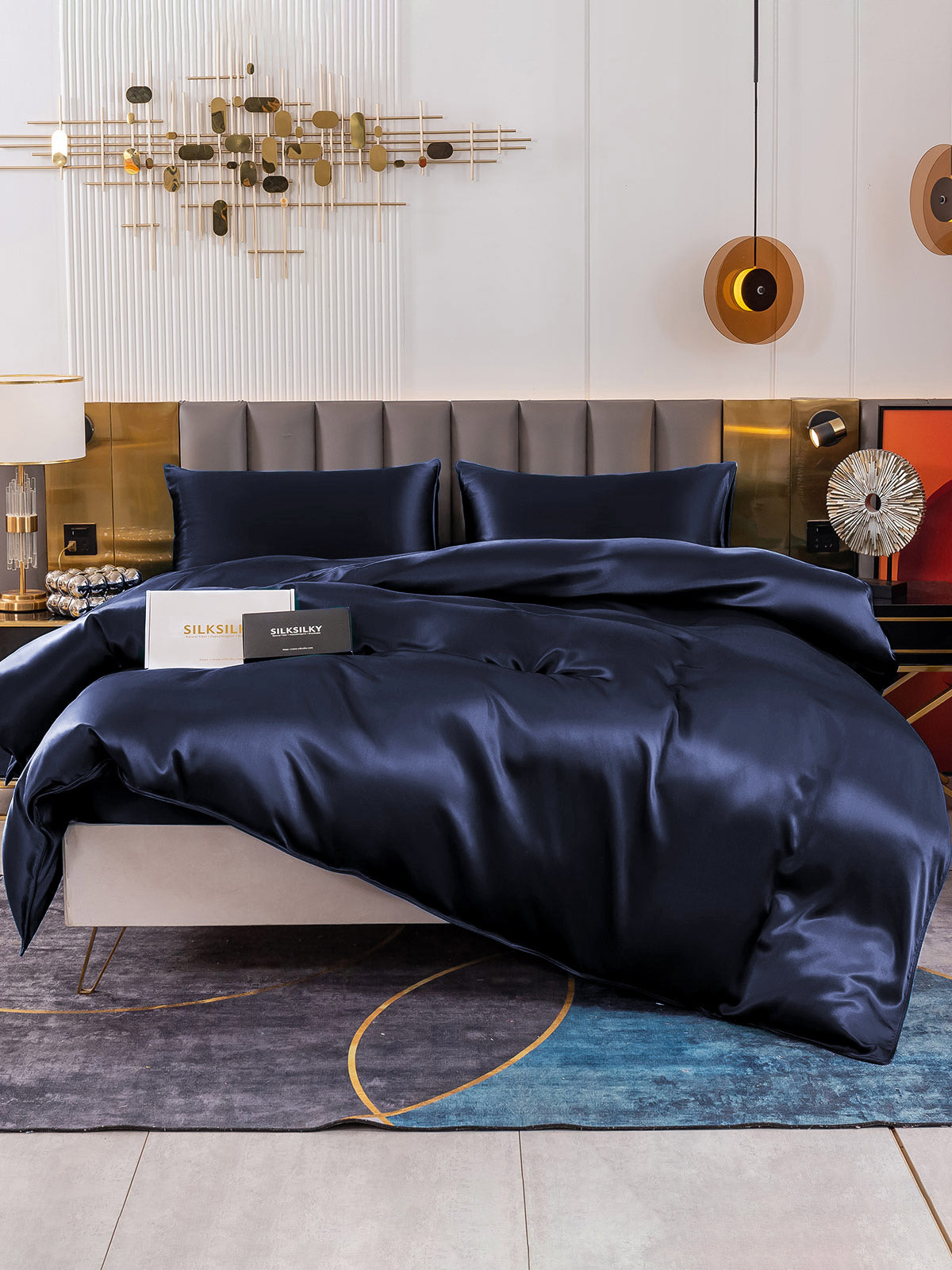 [Tummansininen] SilkSilky-FI 19Momme Bedding Set 001