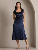 [Tummansininen] SilkSilky-FI Cap Sleeve Scoop Neck Mekko 001