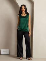 [Tummanvihreä] SilkSilky-FI Sleeveless Round Neck Camisole Top 008