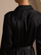 [Musta] SilkSilky-FI Long Sleeve Lapel Collar Mekko 004