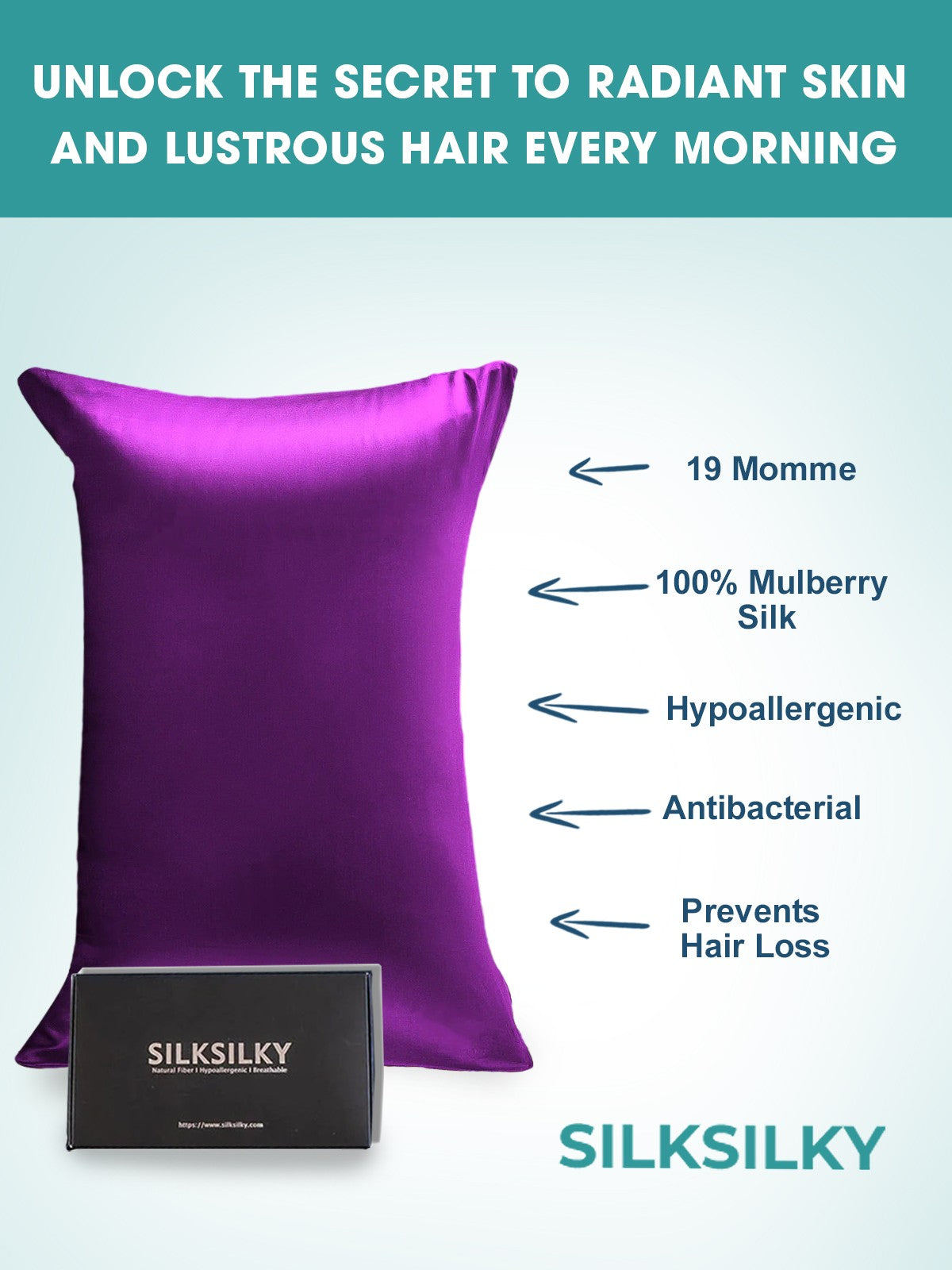 SilkSilky-FI 19Momme Pillowcase Violetti 002