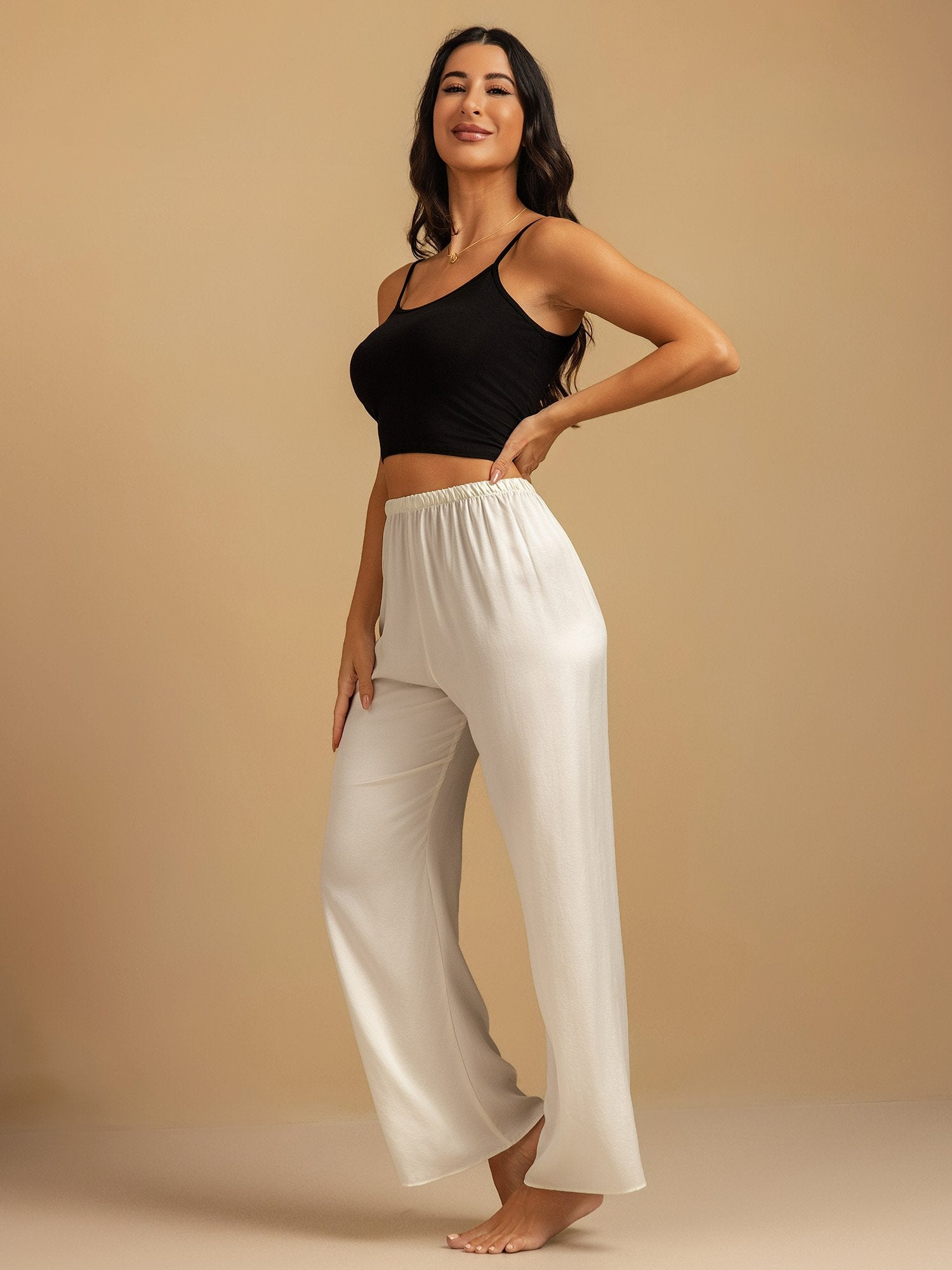 [Valkoinen] SilkSilky-FI 19Momme Womens Sleep Bottoms 007,