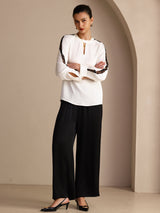 [Valkoinen] SilkSilky-FI Long Sleeve Keyhole Neck Naisten Puserot 007