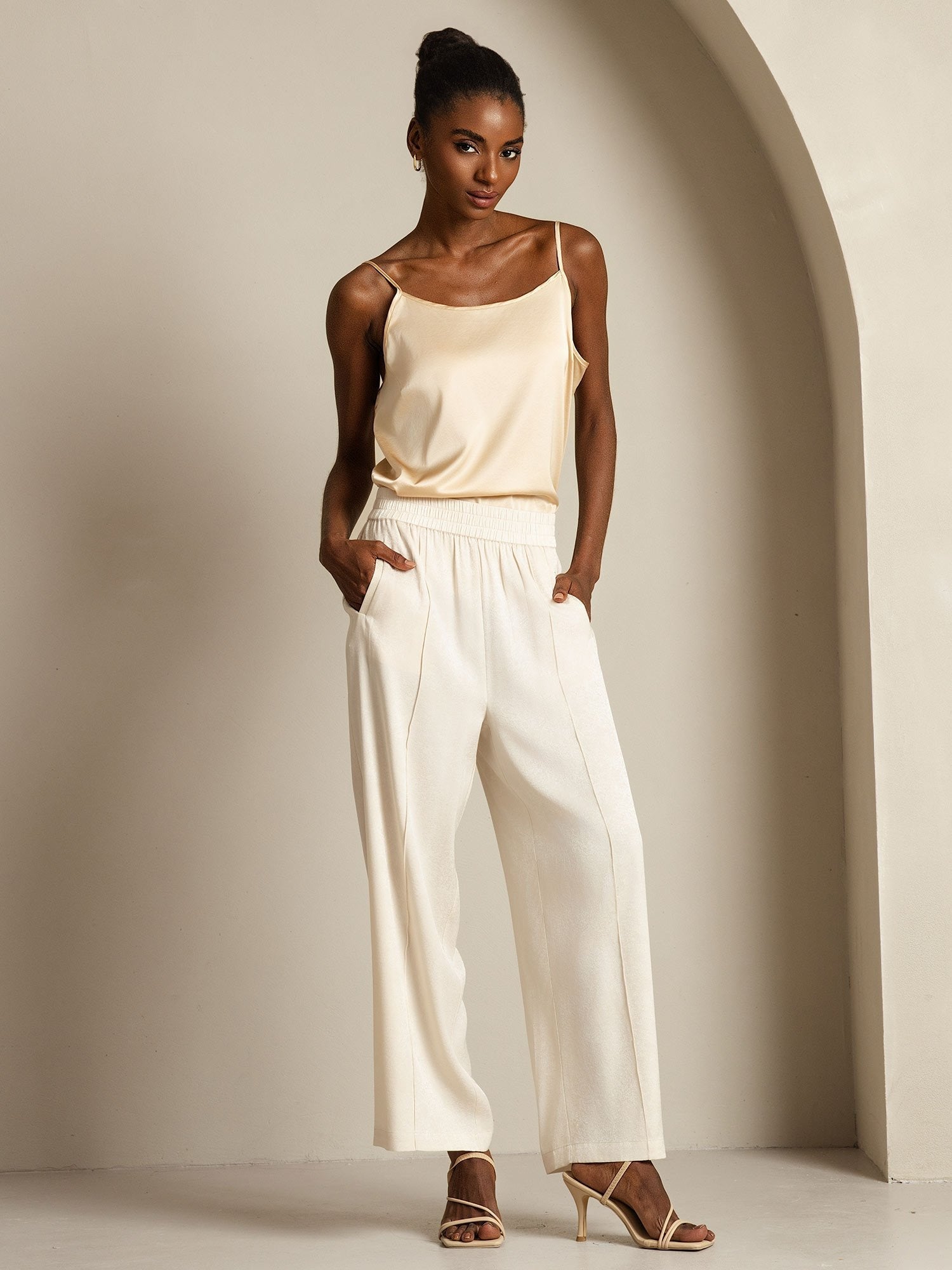 [Beige] SilkSilky-FI 22Momme Womens Pants 008,