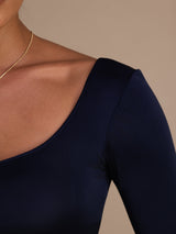 [Tummansininen] SilkSilky-FI Long Sleeve U kaula Naisten T-paita 006