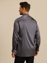 [Tumman Harmaa] SilkSilky-FI Long Sleeve Stand Collar Miesten Paita 002