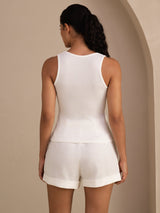[Valkoinen] SilkSilky-FI Sleeveless Deep V Neck Camisole Top 002