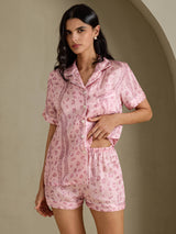 [Vaaleanpunainen Leopardi] SilkSilky-FI Short Sleeve Notch Collar Naisten Pyjamat 003