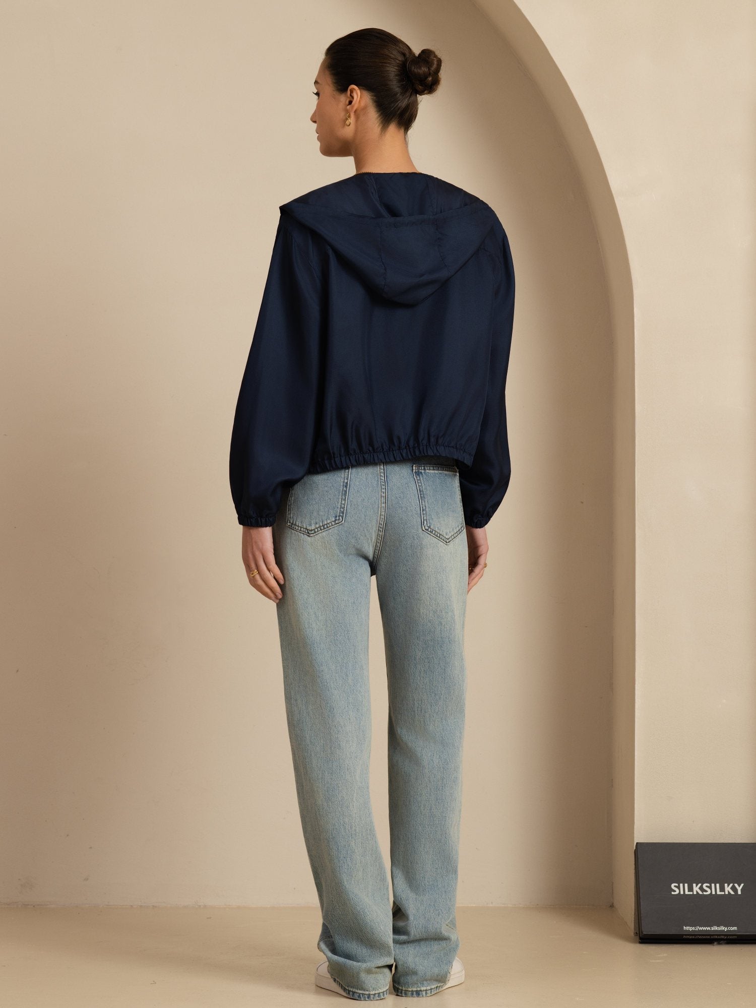 [Tummansininen] SilkSilky-FI 18Momme Pitkähihainen Pystykaulus Naisten Päällysvaatteet 002