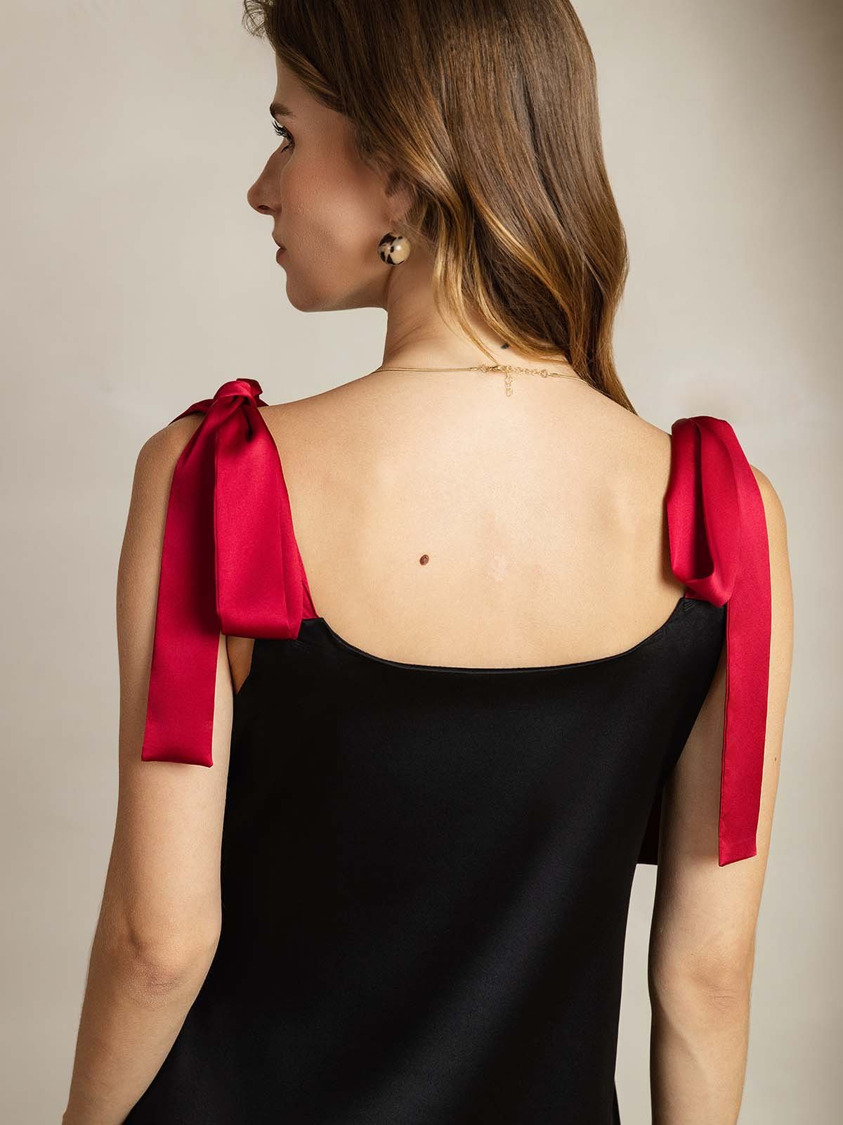 [Musta] SilkSilky-FI 19Momme Square Neck Mekko 007