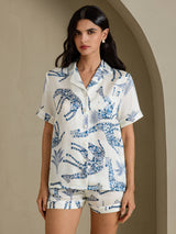 [Valkoinen Kirahvi] SilkSilky-FI Short Sleeve Notch Collar Naisten Pyjamat 003
