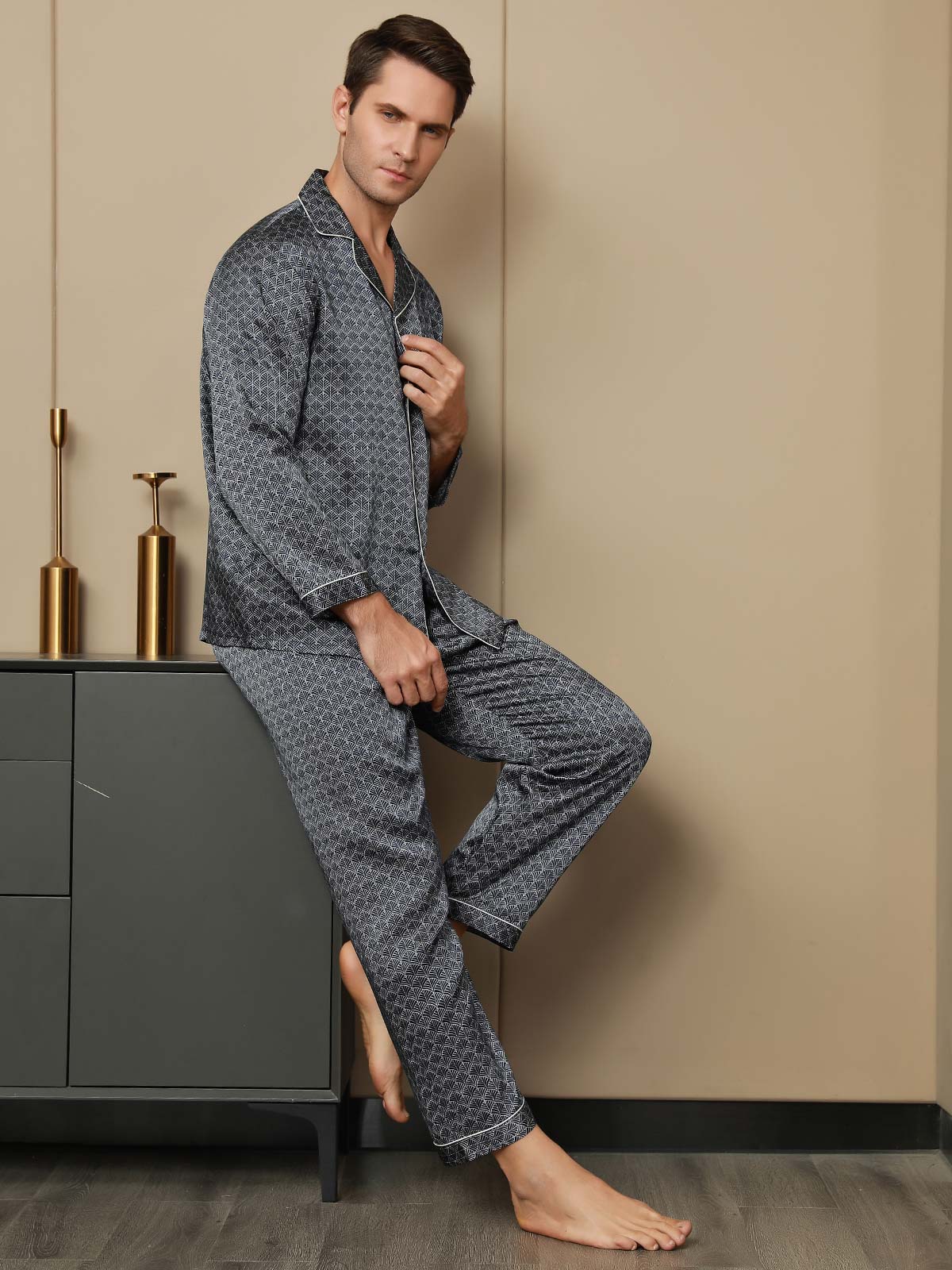 [Laivasto Ginkgo] SilkSilky-FI 19Momme Mens Pajamas 005