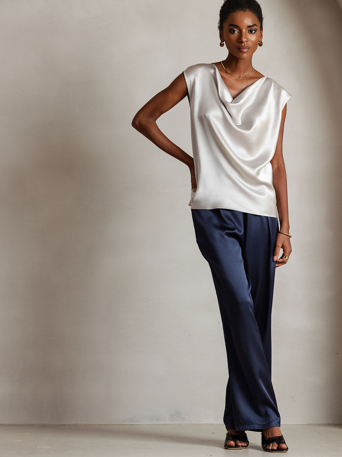 [Vaalean Harmaa] SilkSilky-FI 19Momme Womens T-Shirt 003