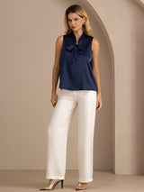 [Tummansininen] SilkSilky-FI Sleeveless Tie Neck Camisole Top 008