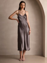 [Tumma Khaki] SilkSilky-FI Spaghetti Strap V Neck Mekko 003