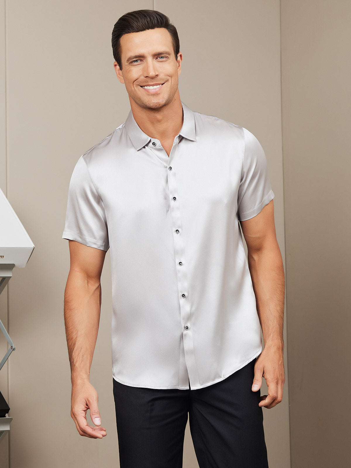 [Hopea] SilkSilky-FI Silk Short Sleeve Collar Miesten Paita 004